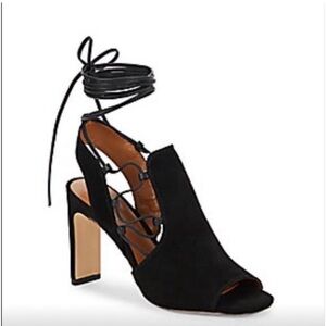 H by Halston Black Lace-Up Block Heel Sandals Peep Toe Size 7.5